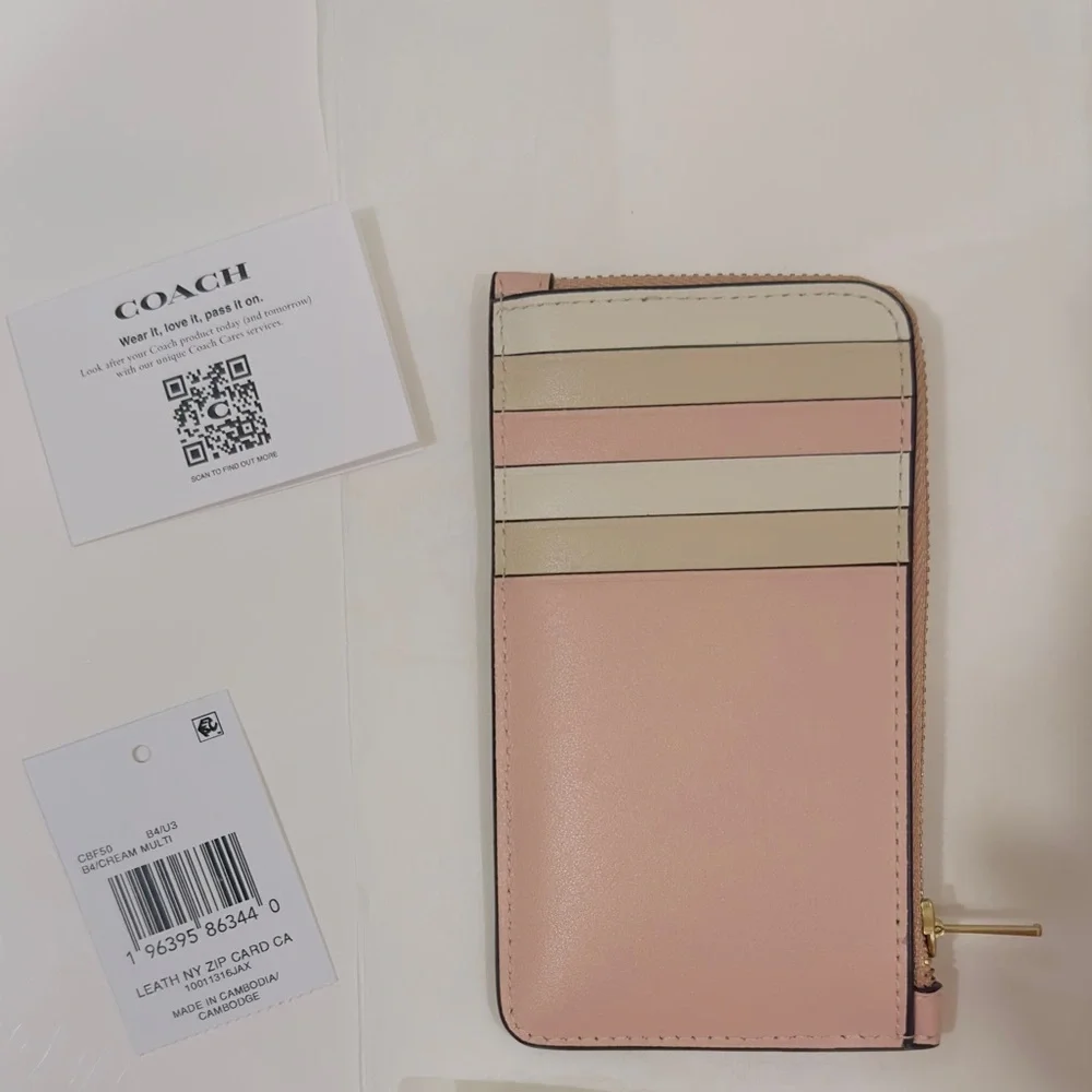Coach New York Zip Card Case Holder Wallet in Colorblock Cream Multi CBF50 - Picture 6 of 10